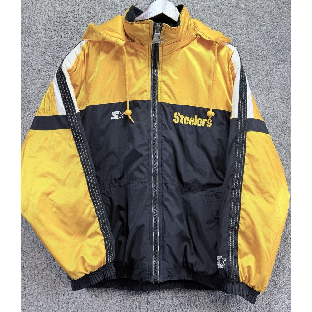 Vintage 90s Starter NFL Pro Line Pittsburgh Steelers Hooded Coat Men's L